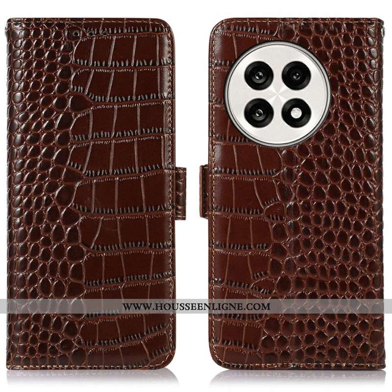 Housse OnePlus 13R Cuir Véritable Texture Crocodile