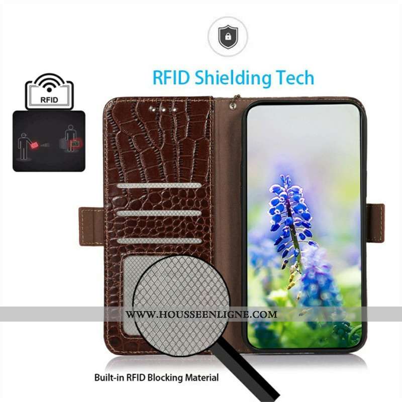 Housse OnePlus 13R Cuir Véritable Texture Crocodile