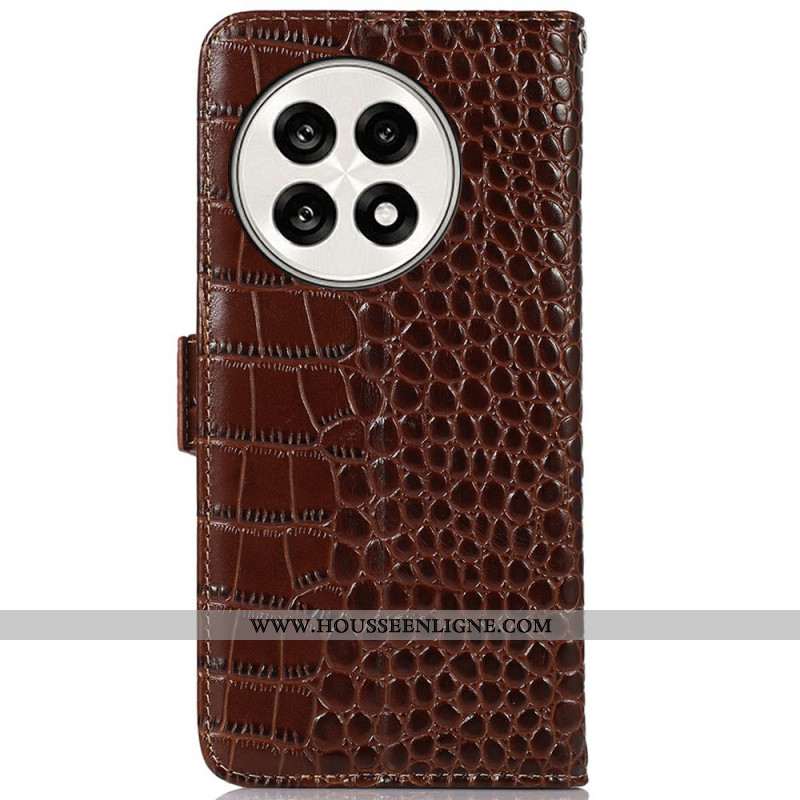 Housse OnePlus 13R Cuir Véritable Texture Crocodile