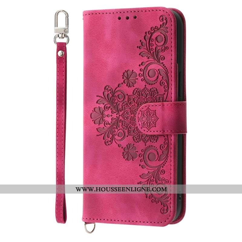 Housse OnePlus 13R Effet Daim Dentelle avec Lanière et Bandoulière