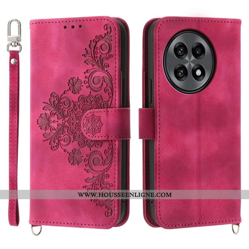 Housse OnePlus 13R Effet Daim Dentelle avec Lanière et Bandoulière