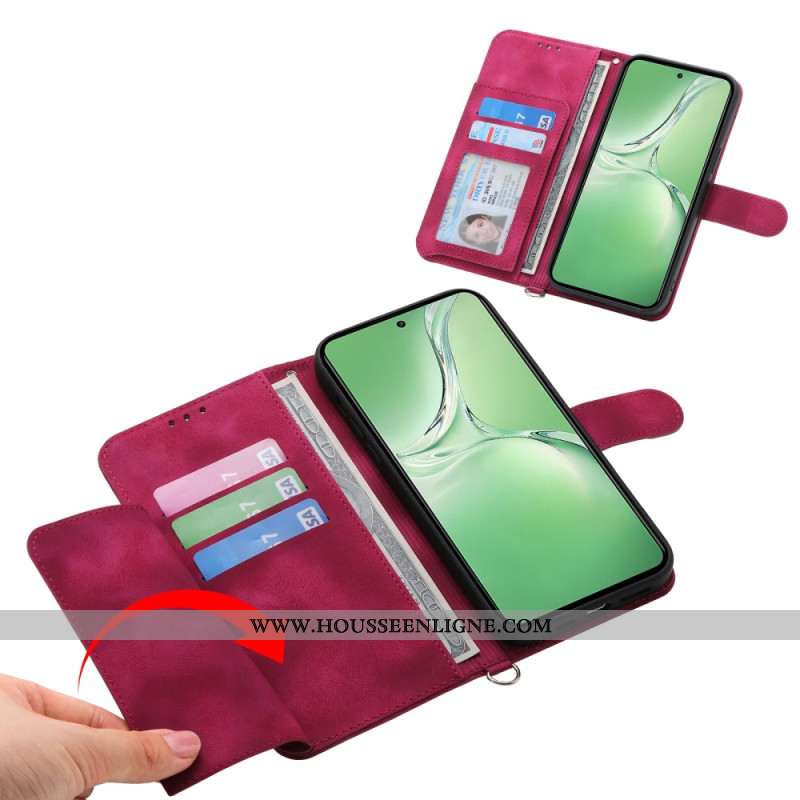 Housse OnePlus 13R Effet Daim Dentelle avec Lanière et Bandoulière