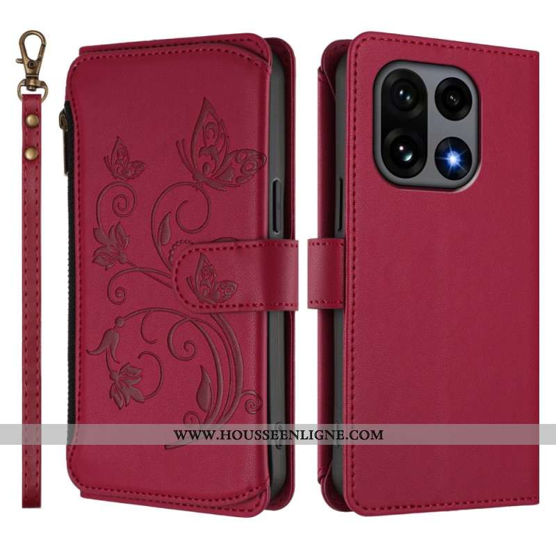 Housse OnePlus 15 Portefeuille Floral avec Lanière