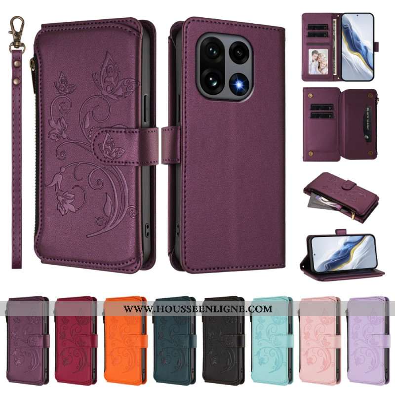 Housse OnePlus 15 Portefeuille Floral avec Lanière