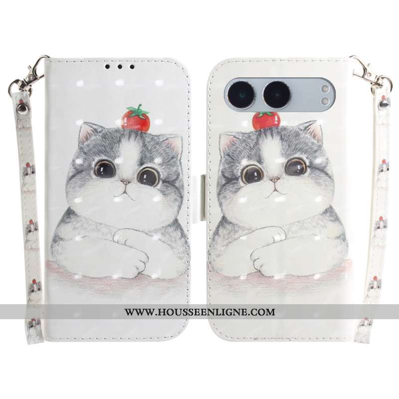 Housse OnePlus Nord 4 Chat et Fraise à Lanière