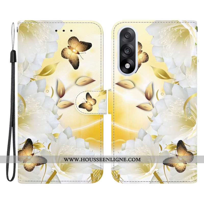 Housse OnePlus Nord 5 Papillons Dorés et Fleurs Blanches