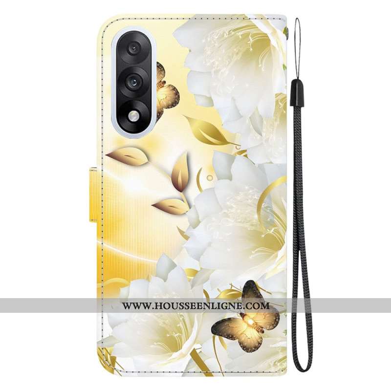 Housse OnePlus Nord 5 Papillons Dorés et Fleurs Blanches