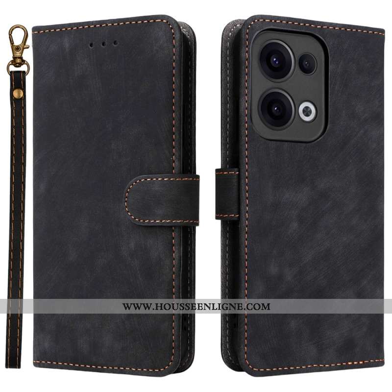 Housse Oppo Reno 13 5G Effet Daim Protection RFID à Lanière