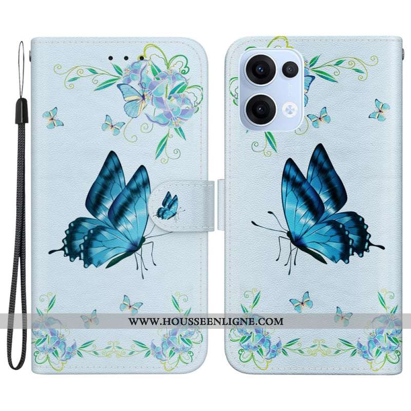 Housse Oppo Reno 13 5G Papillon et Fleurs Bleus