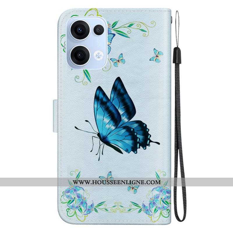 Housse Oppo Reno 13 5G Papillon et Fleurs Bleus