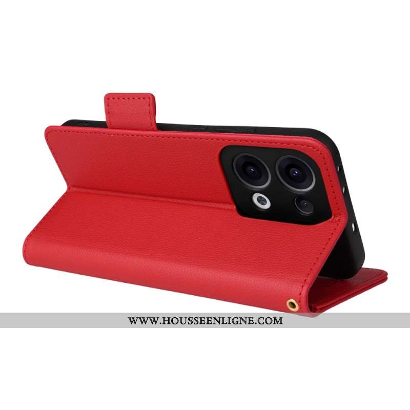 Housse Oppo Reno 13 5G Simili Cuir Litchi à Lanière