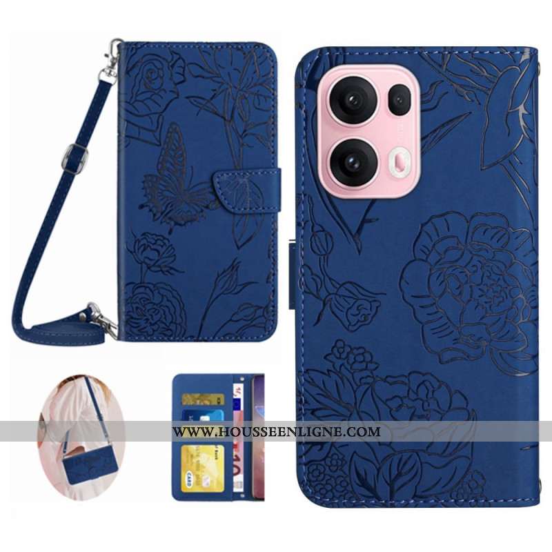 Housse Oppo Reno 13 Pro 5G Empreinte Papillons et Bandoulière
