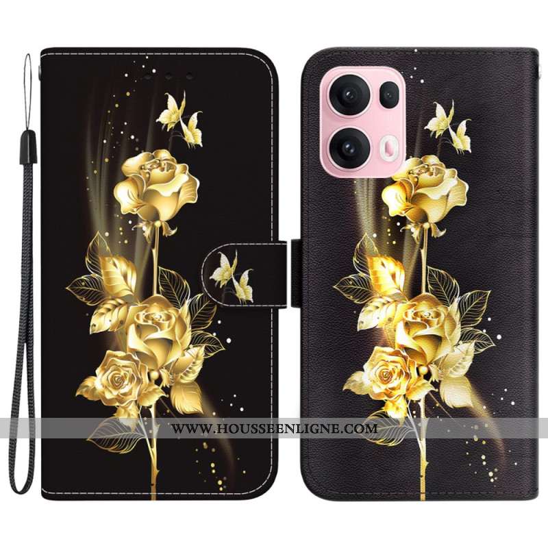 Housse Oppo Reno 13 Pro 5G Papillons Dorés et Roses