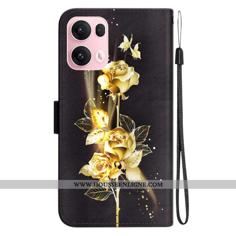 Housse Oppo Reno 13 Pro 5G Papillons Dorés et Roses