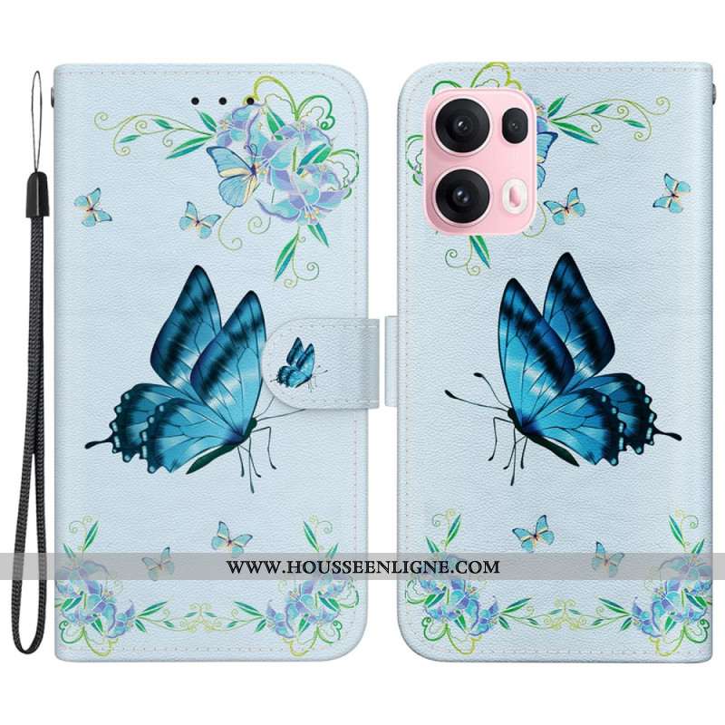 Housse Oppo Reno 13 Pro 5G Papillons et Fleurs Bleus
