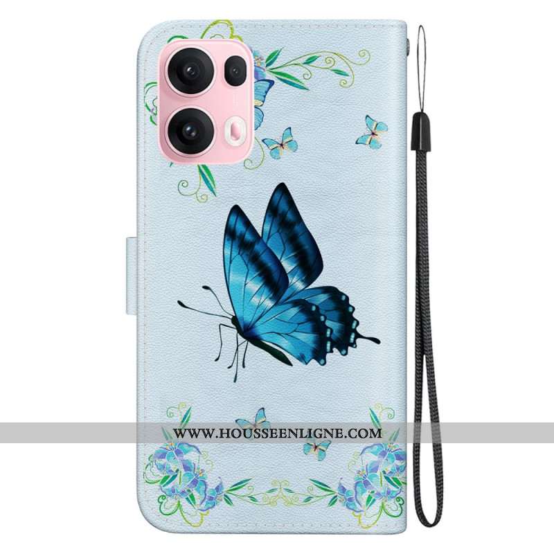 Housse Oppo Reno 13 Pro 5G Papillons et Fleurs Bleus