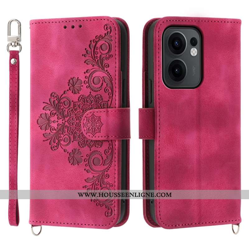 Housse Oppo Reno 13F 4G / 5G / FS 5G Effet Daim Dentelle aec Lanière et Bandoulière