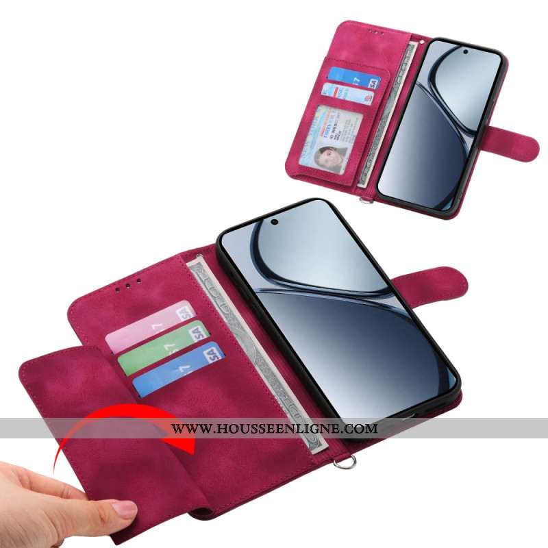 Housse Oppo Reno 13F 4G / 5G / FS 5G Effet Daim Dentelle aec Lanière et Bandoulière