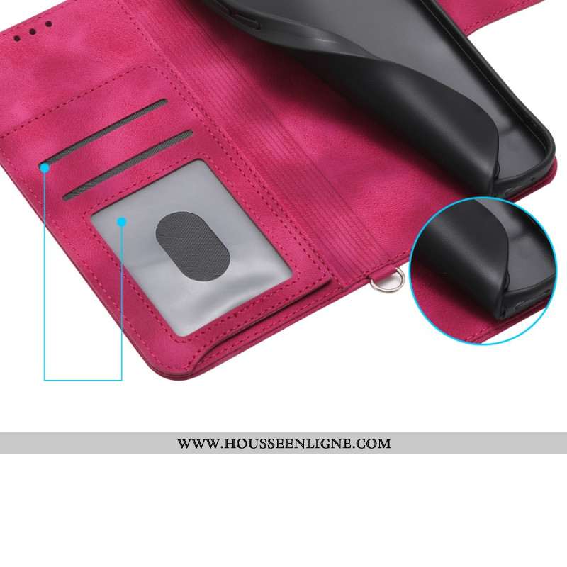 Housse Oppo Reno 13F 4G / 5G / FS 5G Effet Daim Dentelle aec Lanière et Bandoulière