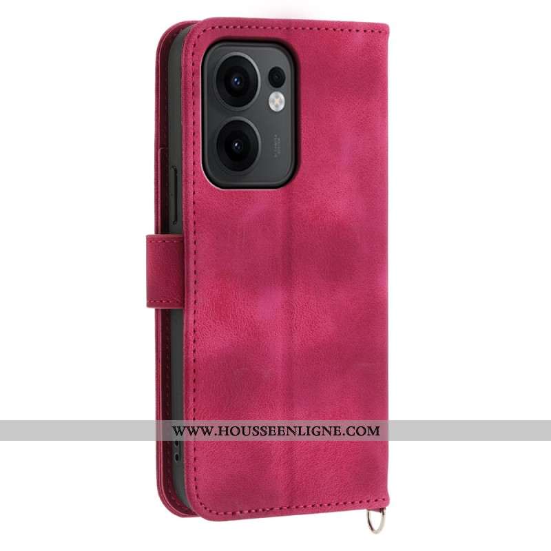 Housse Oppo Reno 13F 4G / 5G / FS 5G Effet Daim Dentelle aec Lanière et Bandoulière