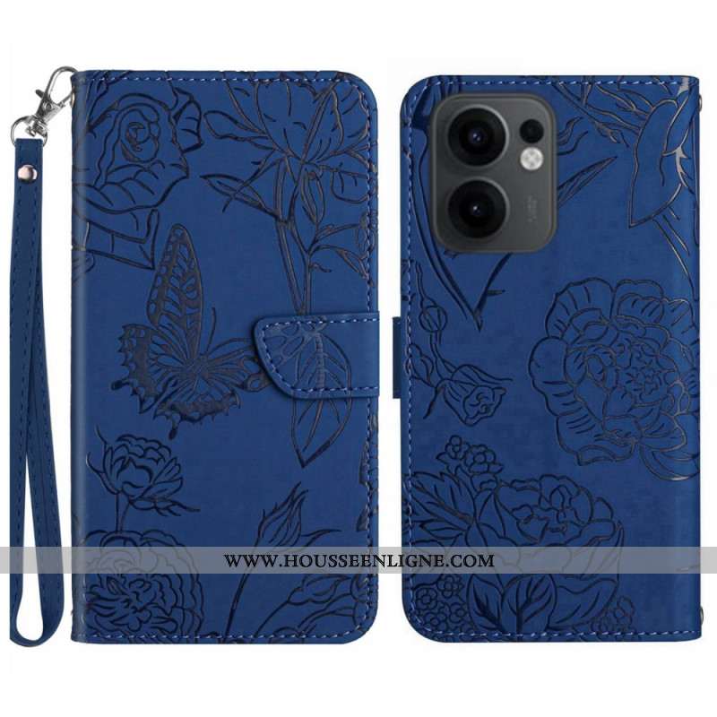 Housse Oppo Reno 13F 4G / 5G / FS 5G Empreinte Papillons à Lanière