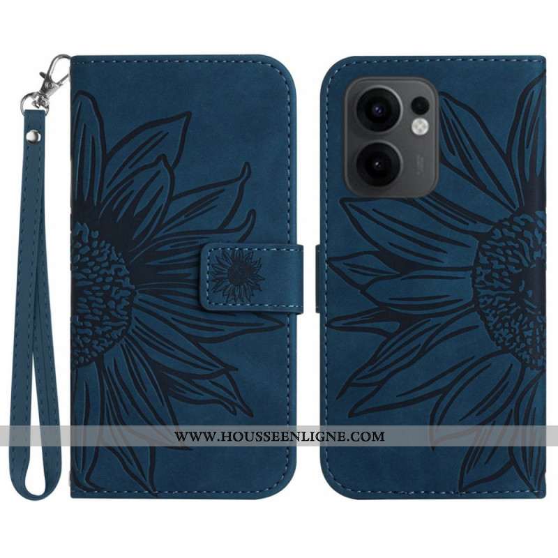 Housse Oppo Reno 13F 4G / 5G / FS 5G Empreinte Tournesol à Lanière