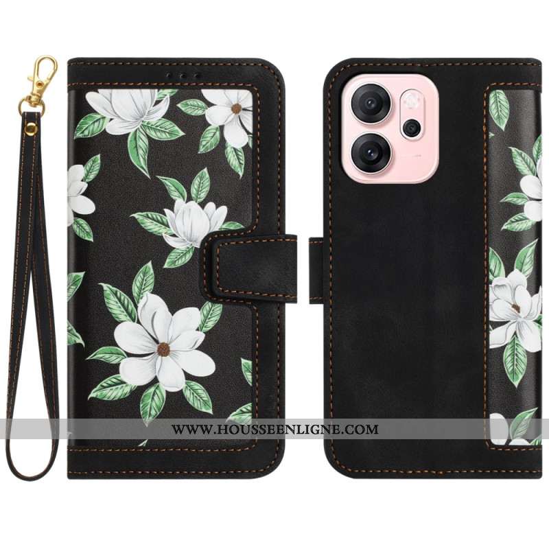 Housse Oppo Reno 14 5G Design Floral à Lanière