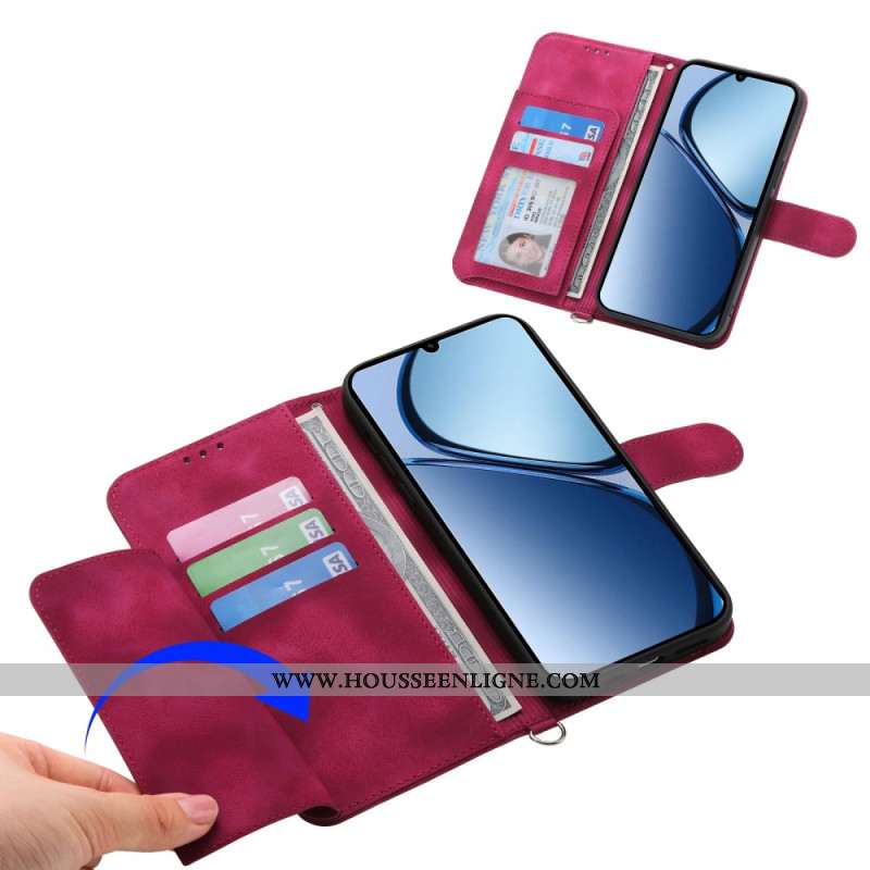 Housse Oppo Reno 14 Pro 5G Effet Daim Dentelle avec Lanière et Bandoulière