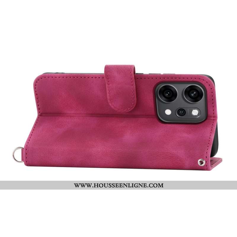 Housse Oppo Reno 14 Pro 5G Effet Daim Dentelle avec Lanière et Bandoulière