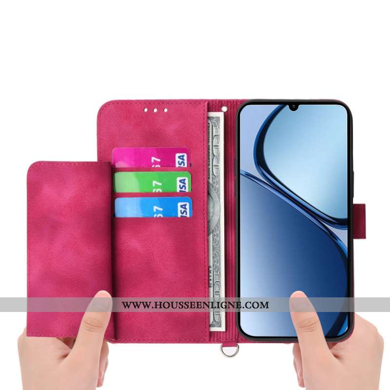 Housse Oppo Reno 14 Pro 5G Effet Daim Dentelle avec Lanière et Bandoulière