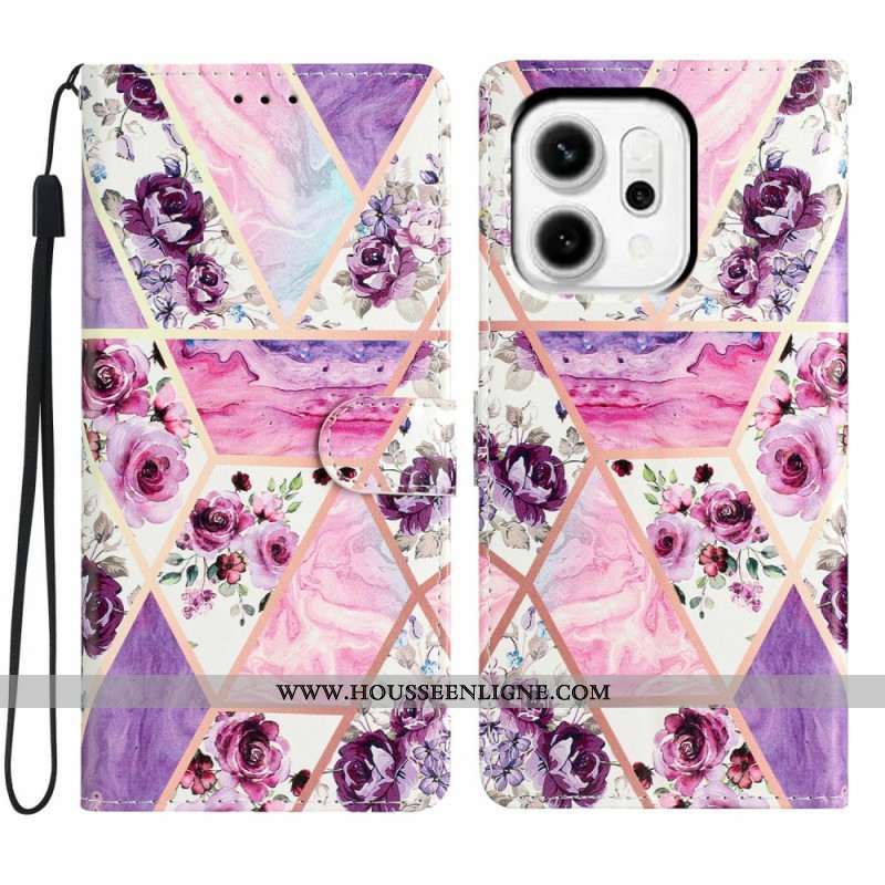Housse Oppo Reno 14 Pro 5G Fleurs Violettes et Marbre
