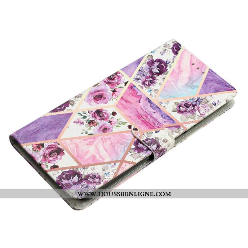 Housse Oppo Reno 14 Pro 5G Fleurs Violettes et Marbre