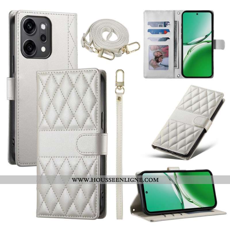 Housse Oppo Reno 14 Pro 5G Matelassée à Lanière et Bandoulière
