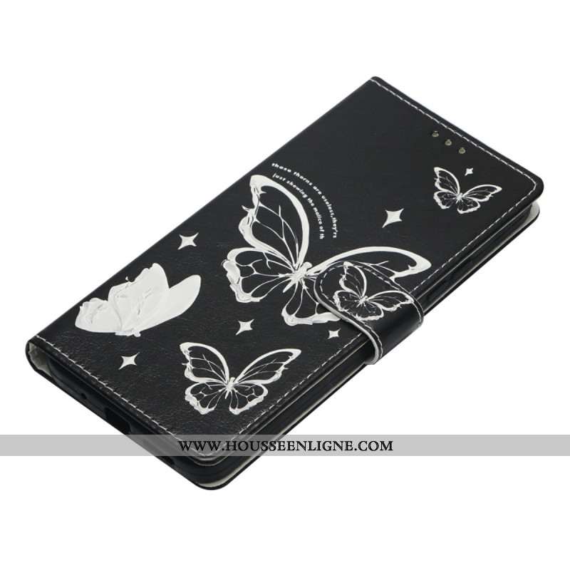 Housse Oppo Reno 14 Pro 5G Papillons Noirs et Blancs