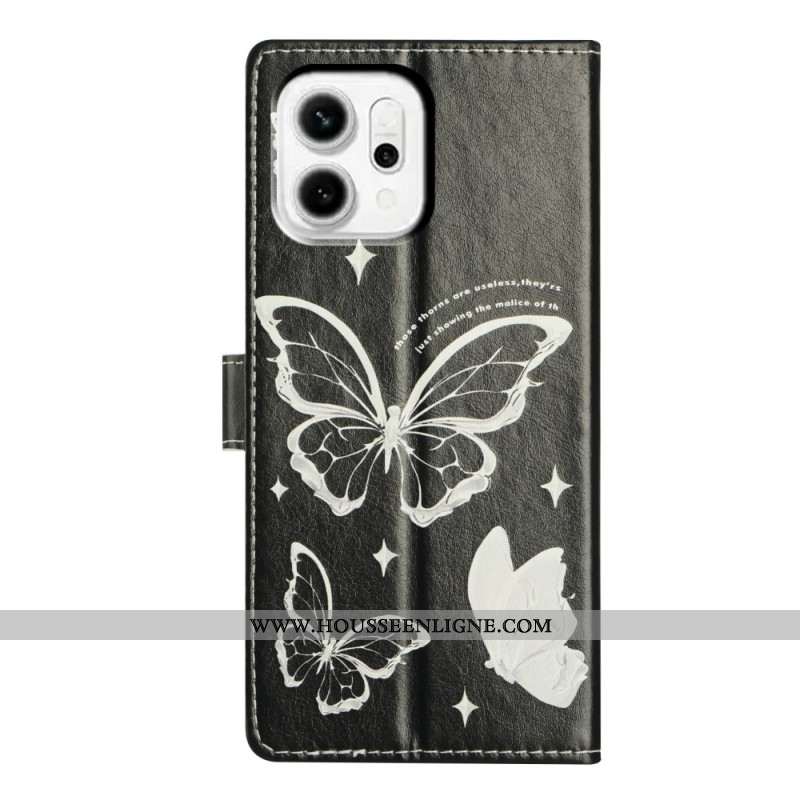 Housse Oppo Reno 14 Pro 5G Papillons Noirs et Blancs