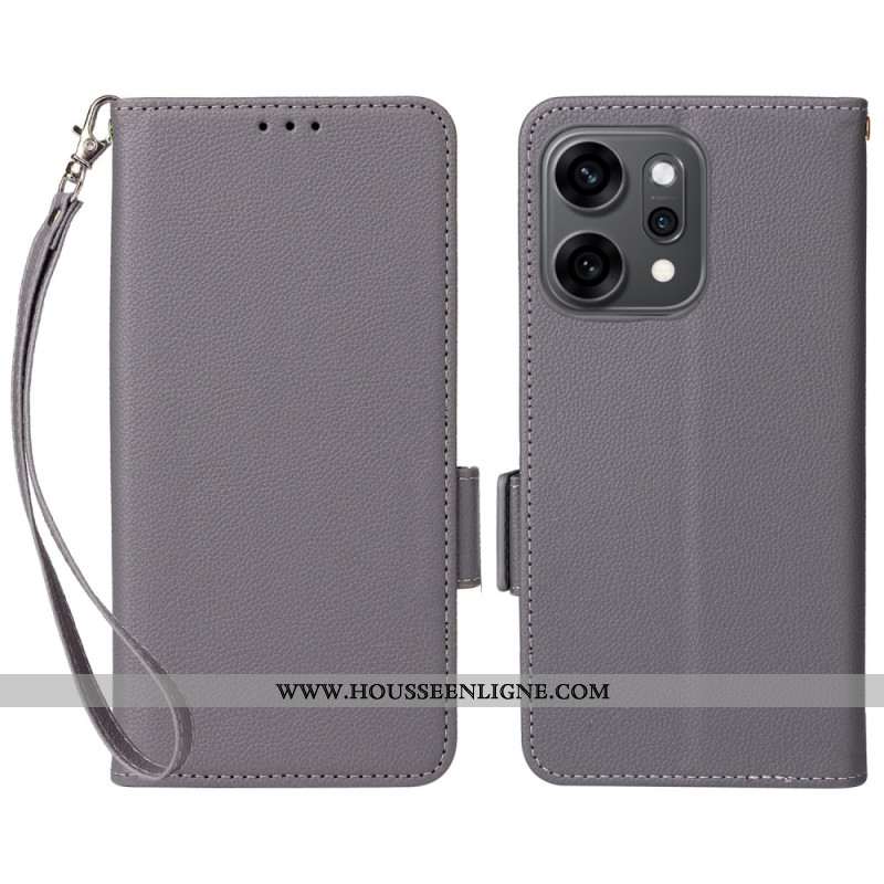 Housse Oppo Reno 14 Pro 5G Texture Litchi à Lanière