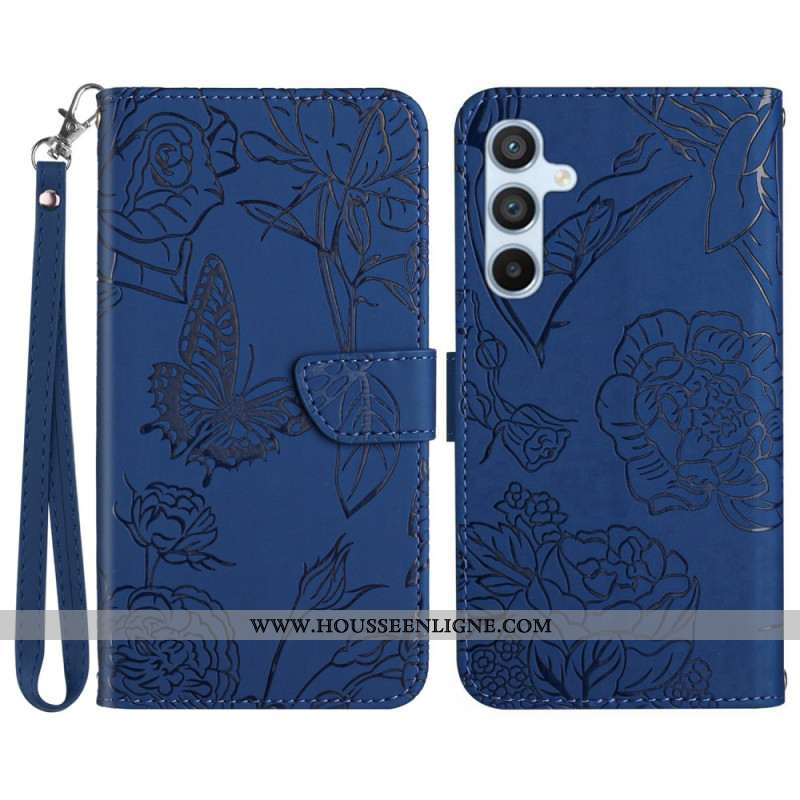 Housse Samsung Galaxy A17 4G / 5G Empreinte Papillons à Lanière