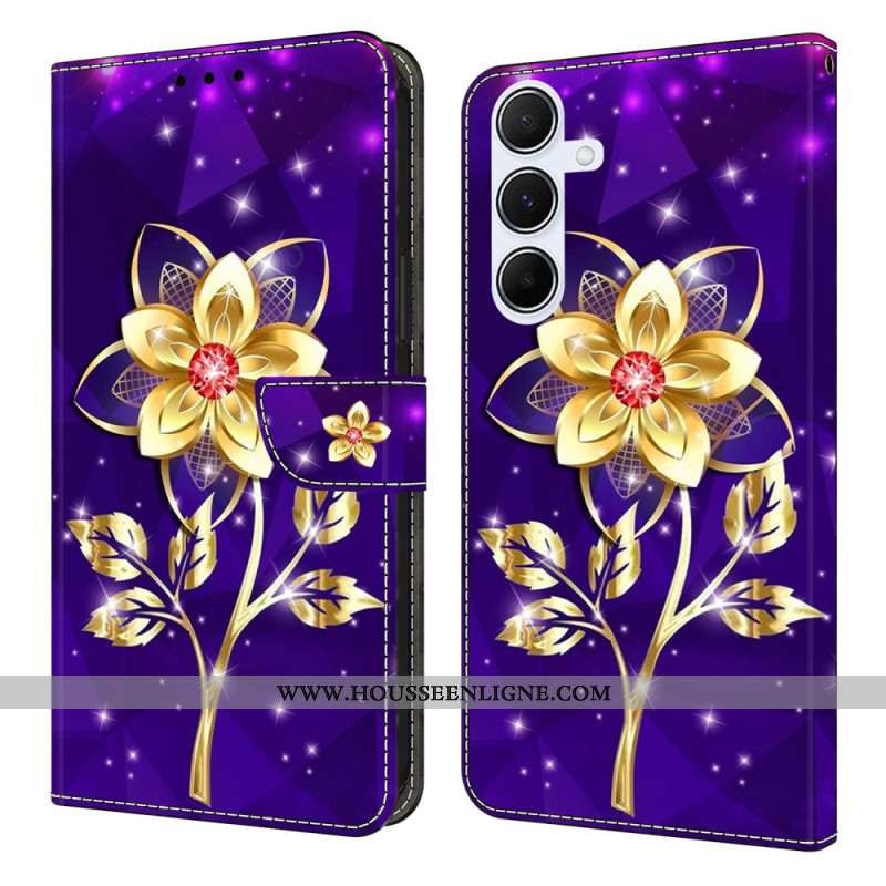 Housse Samsung Galaxy A17 4G / 5G Fleur Dorée sur Fond Violet