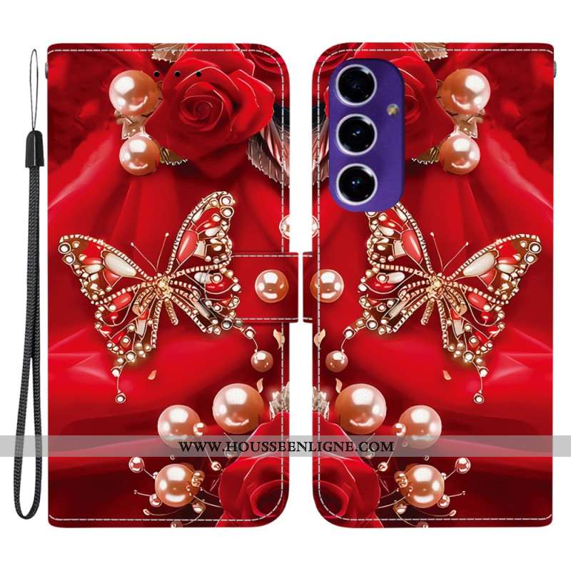 Housse Samsung Galaxy A17 4G / 5G Papillon Or et Perles