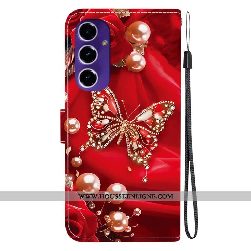 Housse Samsung Galaxy A17 4G / 5G Papillon Or et Perles