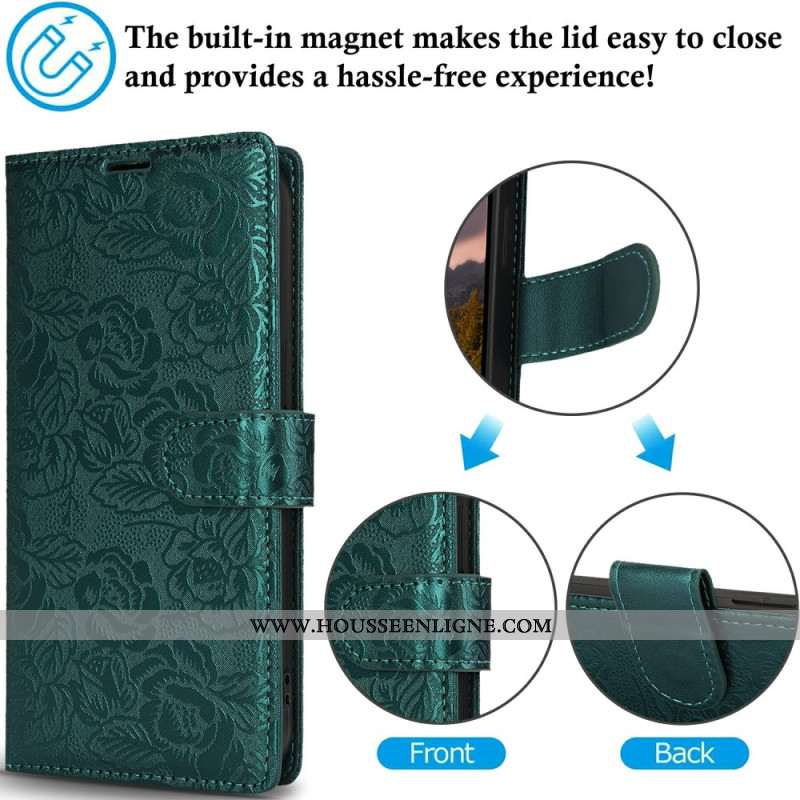 Housse Samsung Galaxy S25 5G Empreinte Florale à Lanière