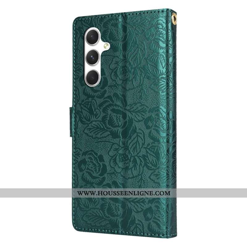 Housse Samsung Galaxy S25 5G Empreinte Florale à Lanière
