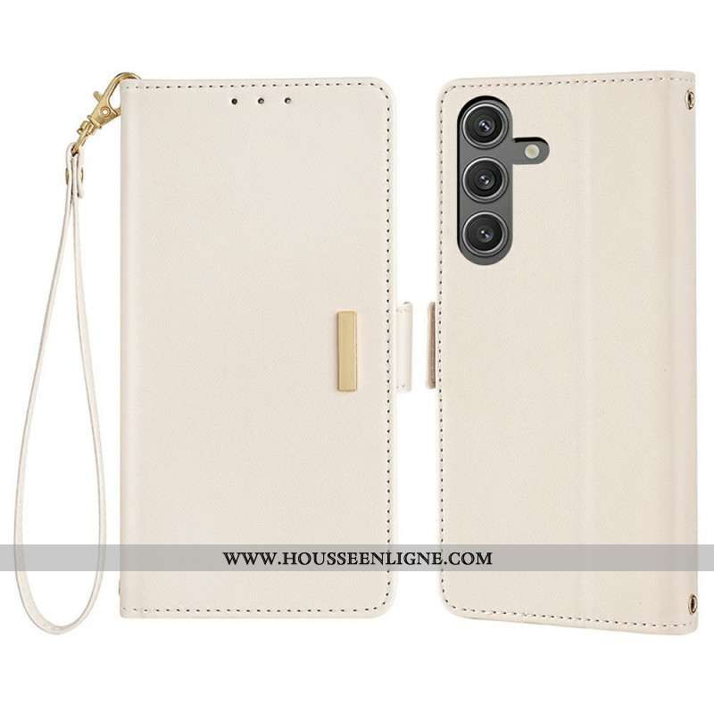 Housse Samsung Galaxy S25 5G Fermoir Style Métal à Lanière