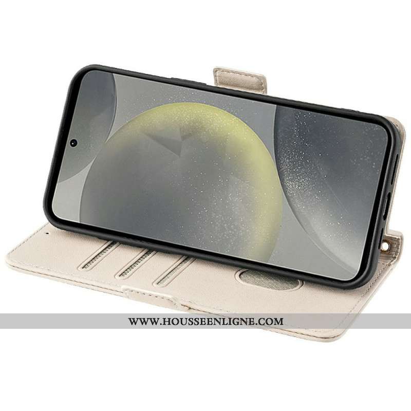 Housse Samsung Galaxy S25 5G Fermoir Style Métal à Lanière