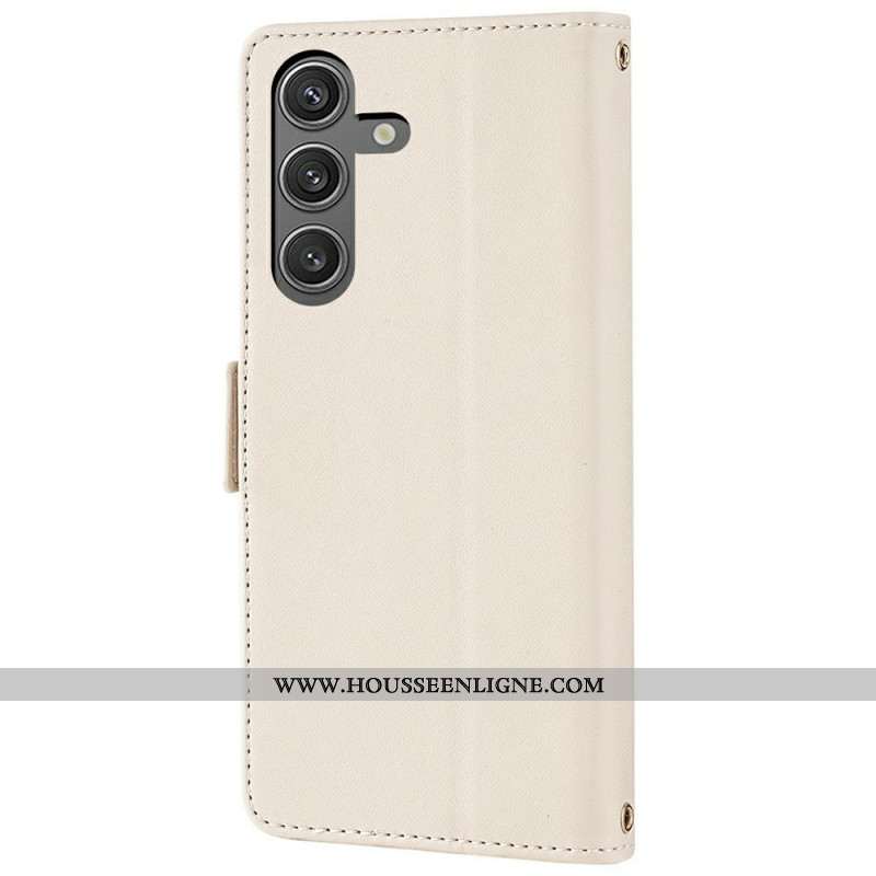 Housse Samsung Galaxy S25 5G Fermoir Style Métal à Lanière
