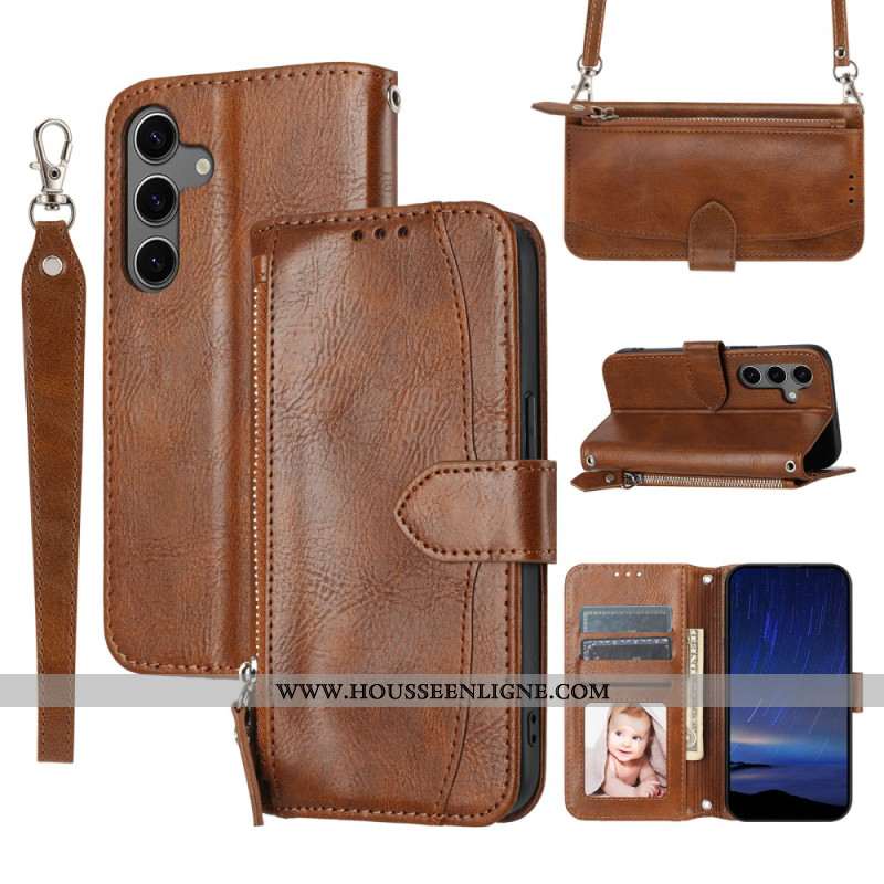 Housse Samsung Galaxy S25 5G Poche Zippée Lanière et Bandoulière