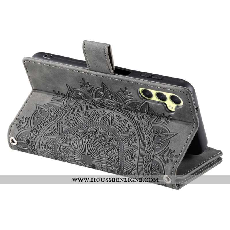 Housse Samsung Galaxy S25 5G Portefeuille Effet daim Mandala