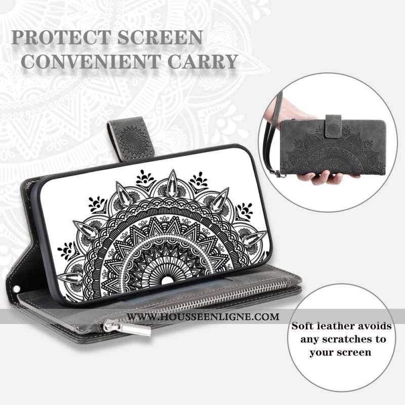 Housse Samsung Galaxy S25 5G Portefeuille Effet daim Mandala