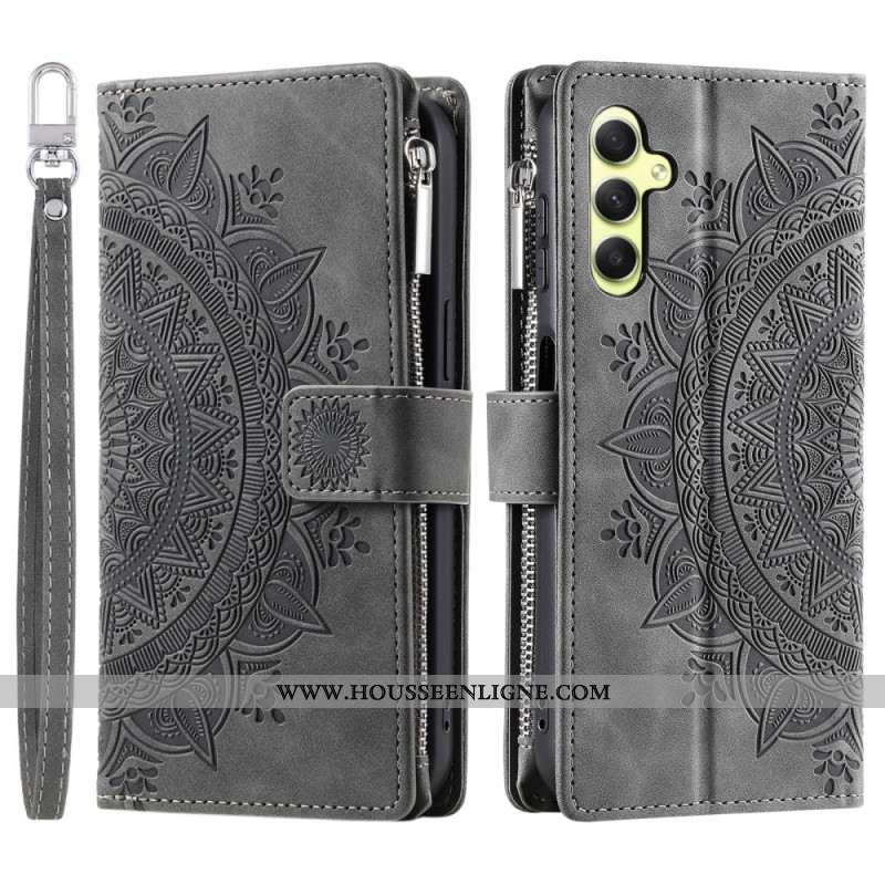 Housse Samsung Galaxy S25 5G Portefeuille Effet daim Mandala