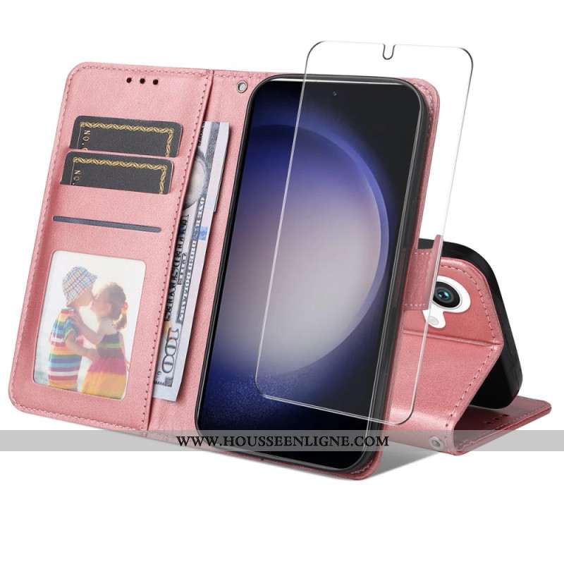 Housse Samsung Galaxy S25 5G Simili Cuir avec Protecteur Écran en Verre Trempé ENKAY